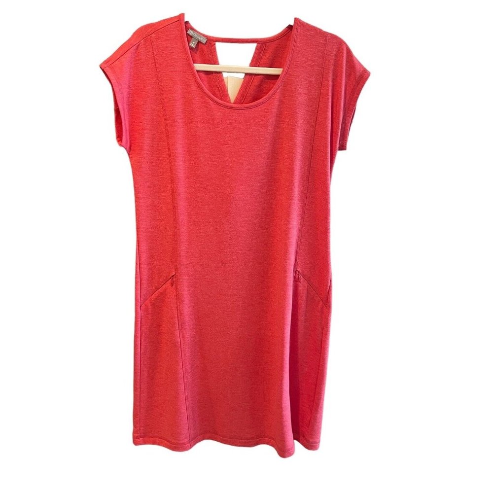 T for Talbots Dress M Pullover Coral  Knee Length V Back Cap Sleeve Casual Shift